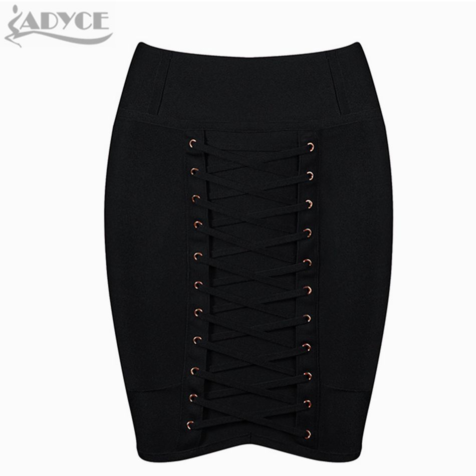   New Summer Bandage Skirts Women Slim Black Nude Celebrity Party Pencil Skirt Lace Up Mini Length Skirt Wholesale