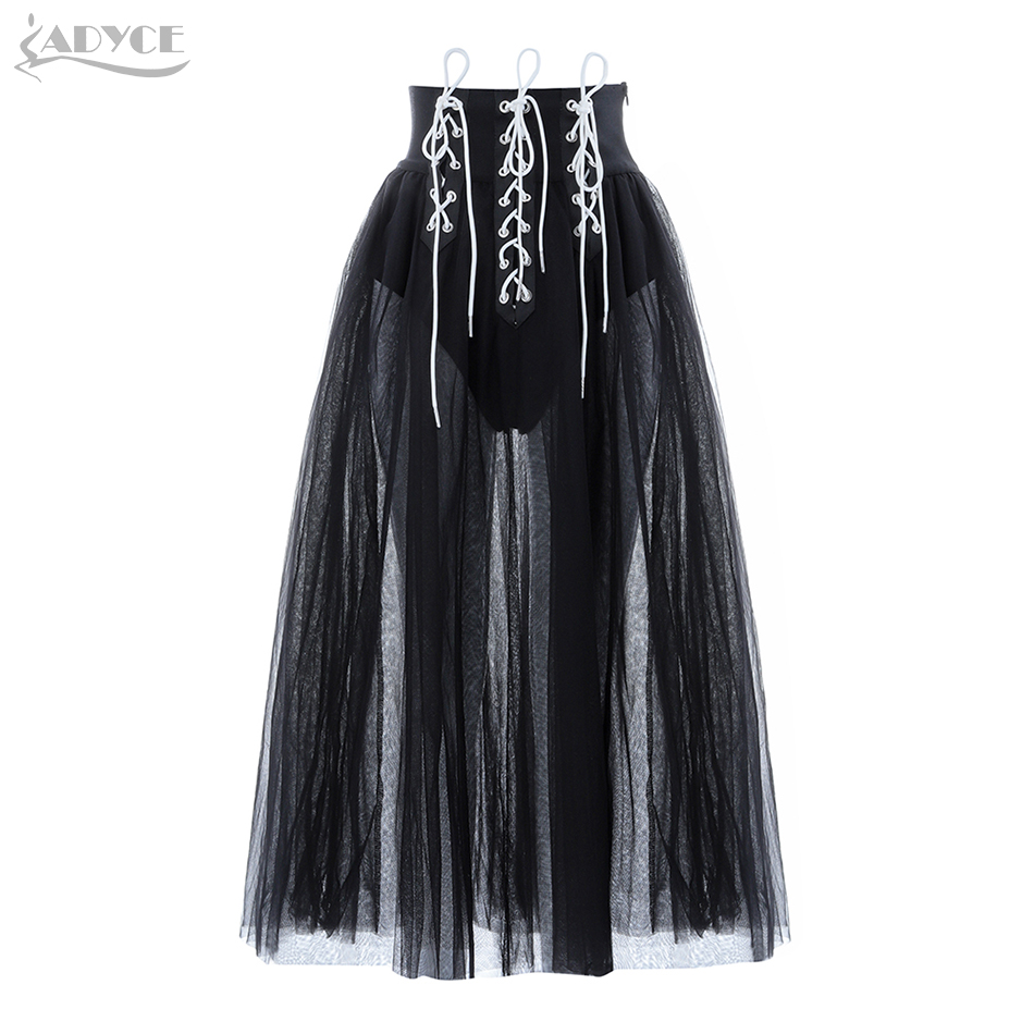   New Summer Women Female Lace Bandage Skirt Sexy Ball Gown Ankle Length Celebrity Party Skirts Black Bodycon Skirts