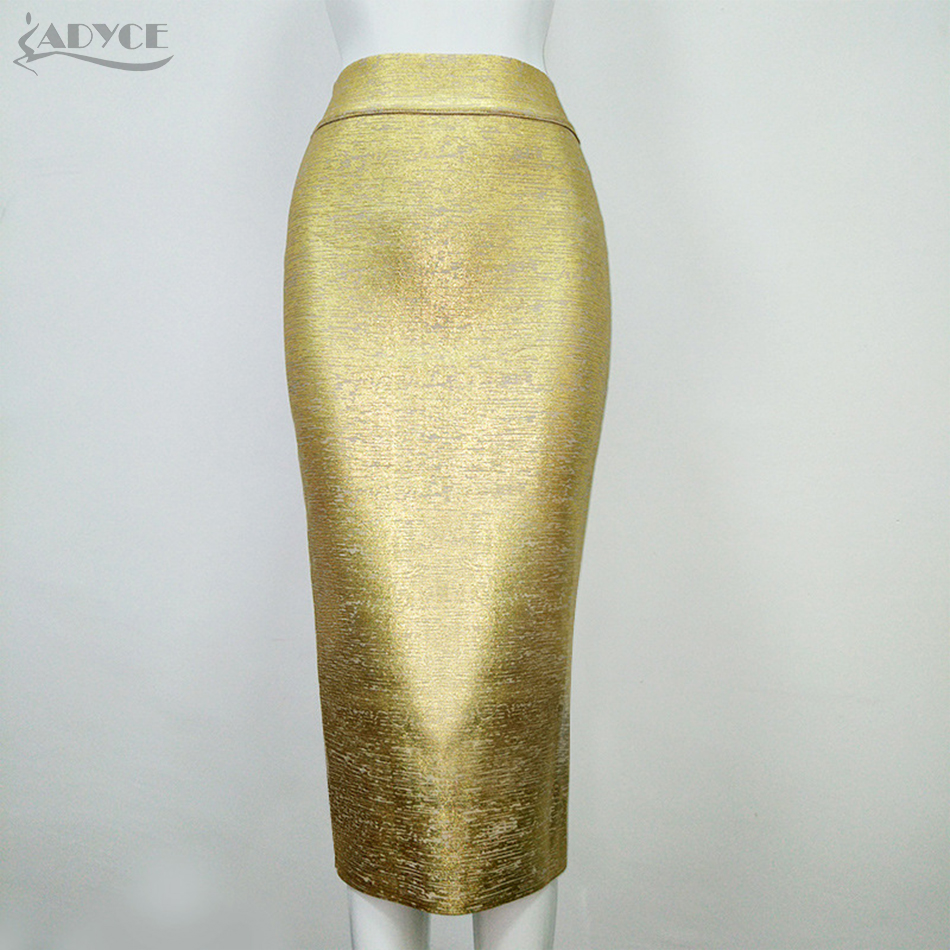  New Summer Sexy Women Chic Pencil Skirts Golden Silver Knee-length Elegant Celebrity Party Prom Bodycon Bandage Skirts