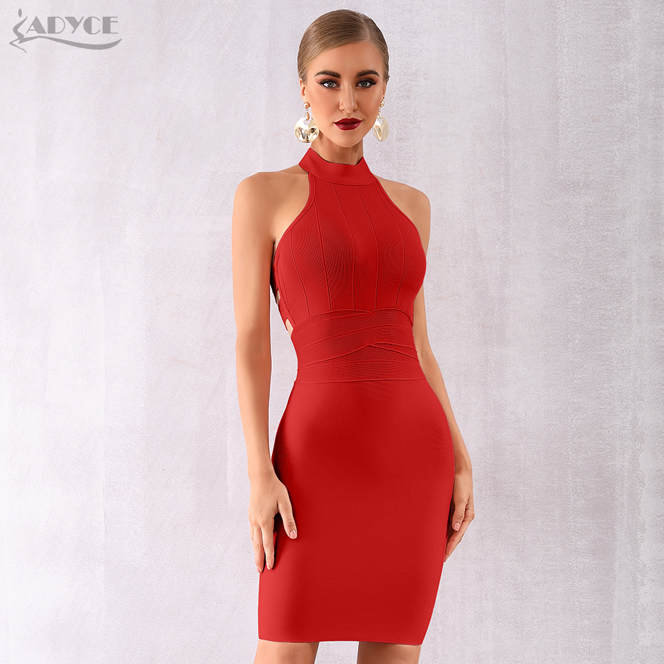   New Summer Women Red Bodycon Bandage Dress Vestido Elegant Sexy Hollow Out Backless Club Dress Celebrity Party Dress