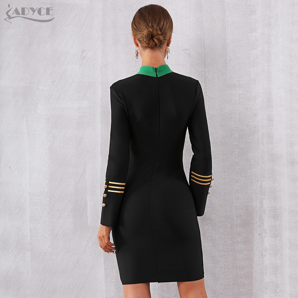   New Winter Long Sleeve Celebrity Party Bandage Dress Women  V Neck Sexy Black Mini Luxury Bodycon Club Dress Vestidos