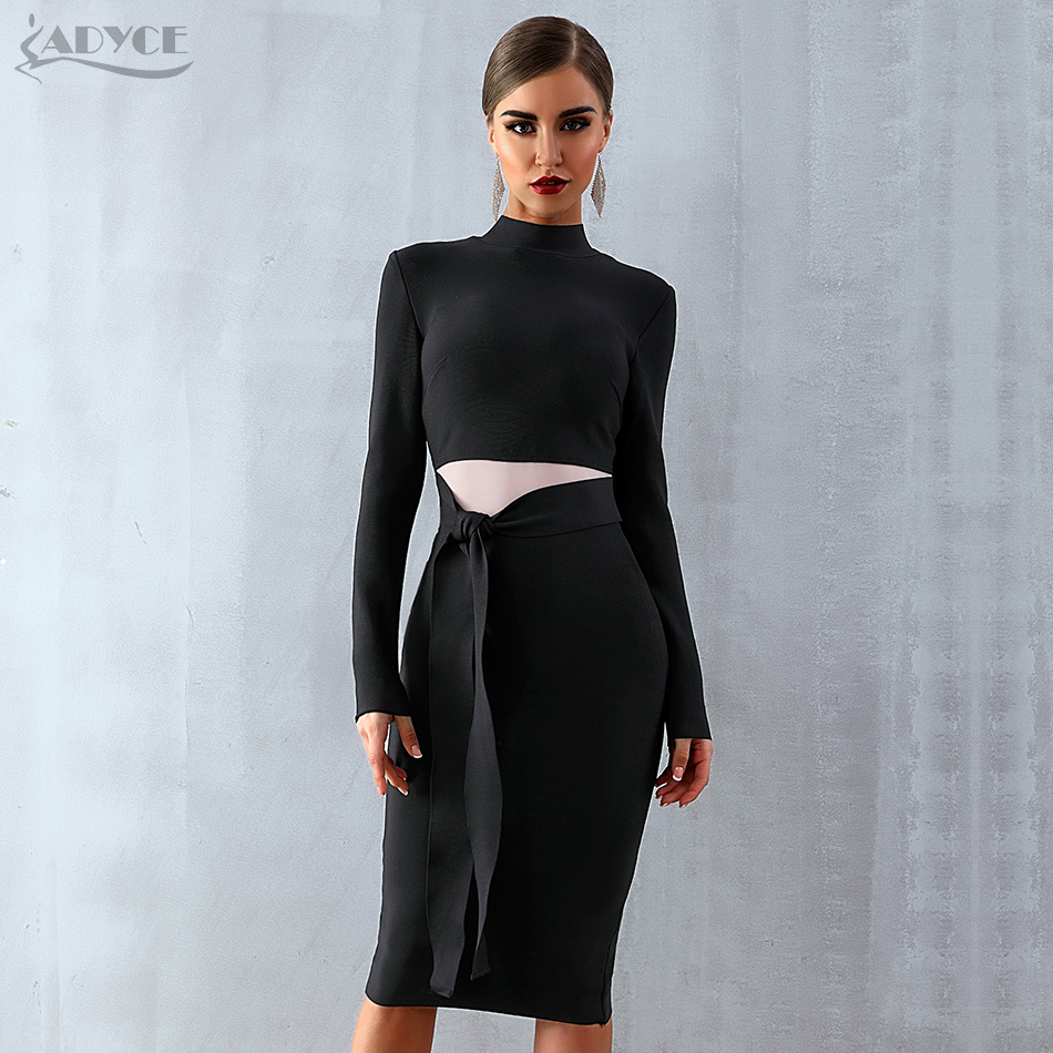  Women Bandage Dress  New Arrival Spring Black Long Sleeve Bow Bodycon Club Dress Celebrity Party Runway Dress Vestidos