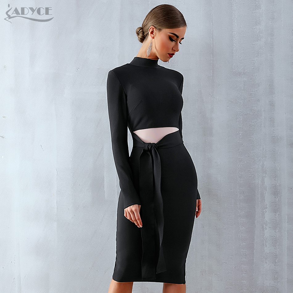  Women Bandage Dress  New Arrival Spring Black Long Sleeve Bow Bodycon Club Dress Celebrity Party Runway Dress Vestidos