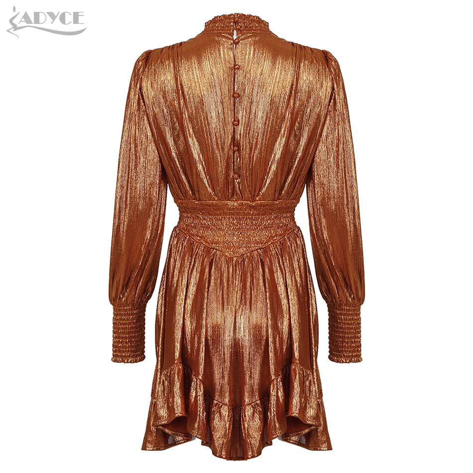   New Autumn Gold Long Sleeve Celebrity Evening Runway Party Dress Women Sexy Hollow Out Bodycon Club Dresses Vestidos