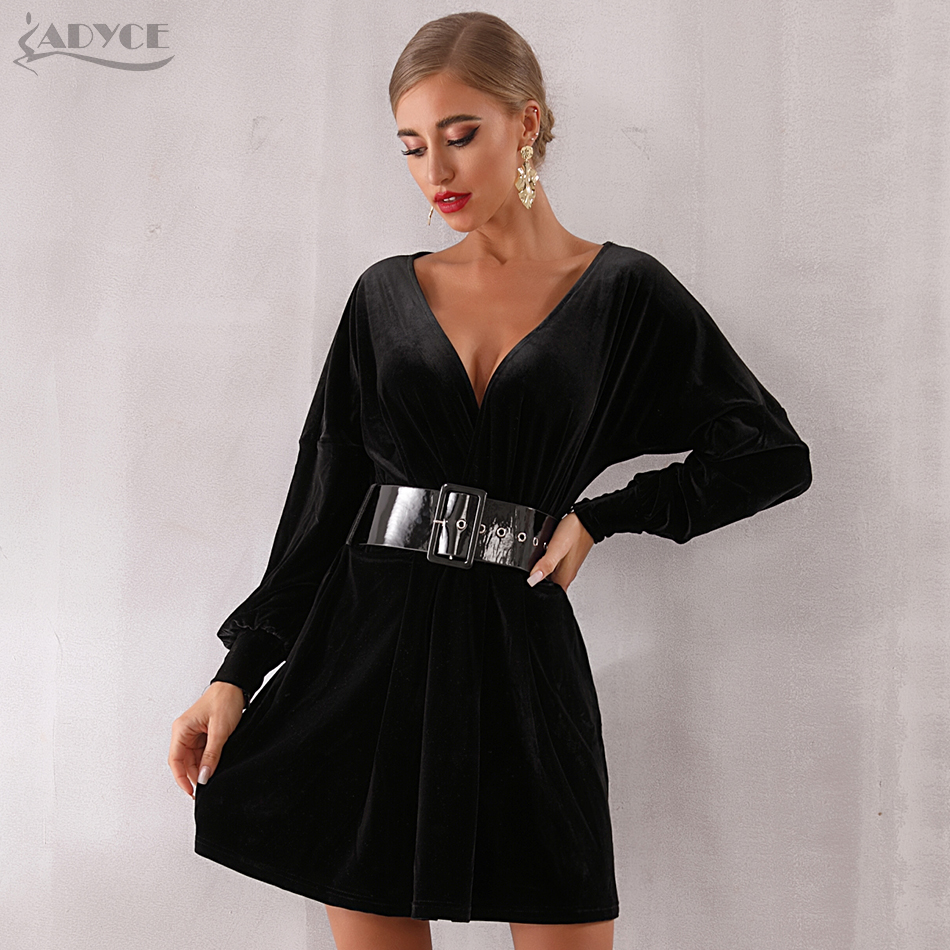   New Spring Bodycon Women Celebrity Evening Party Dress Sexy Black Long Sleeve Deep V Draped Runway Club Dress Vestido