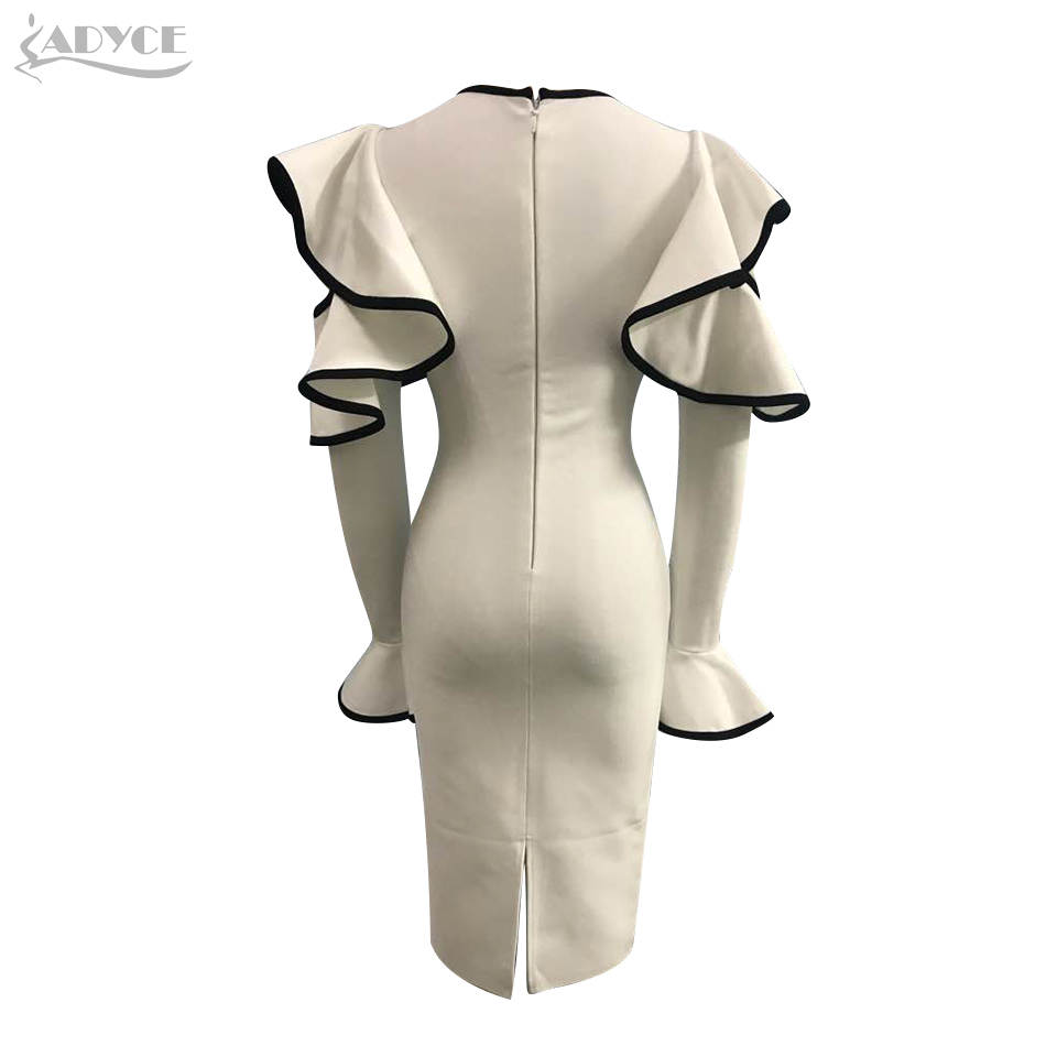   New Summer Women Bandage Dress Sexy Flare Sleeve White Ruffles Midi Club Dress Vestidos Celebrity Evening Party Dress