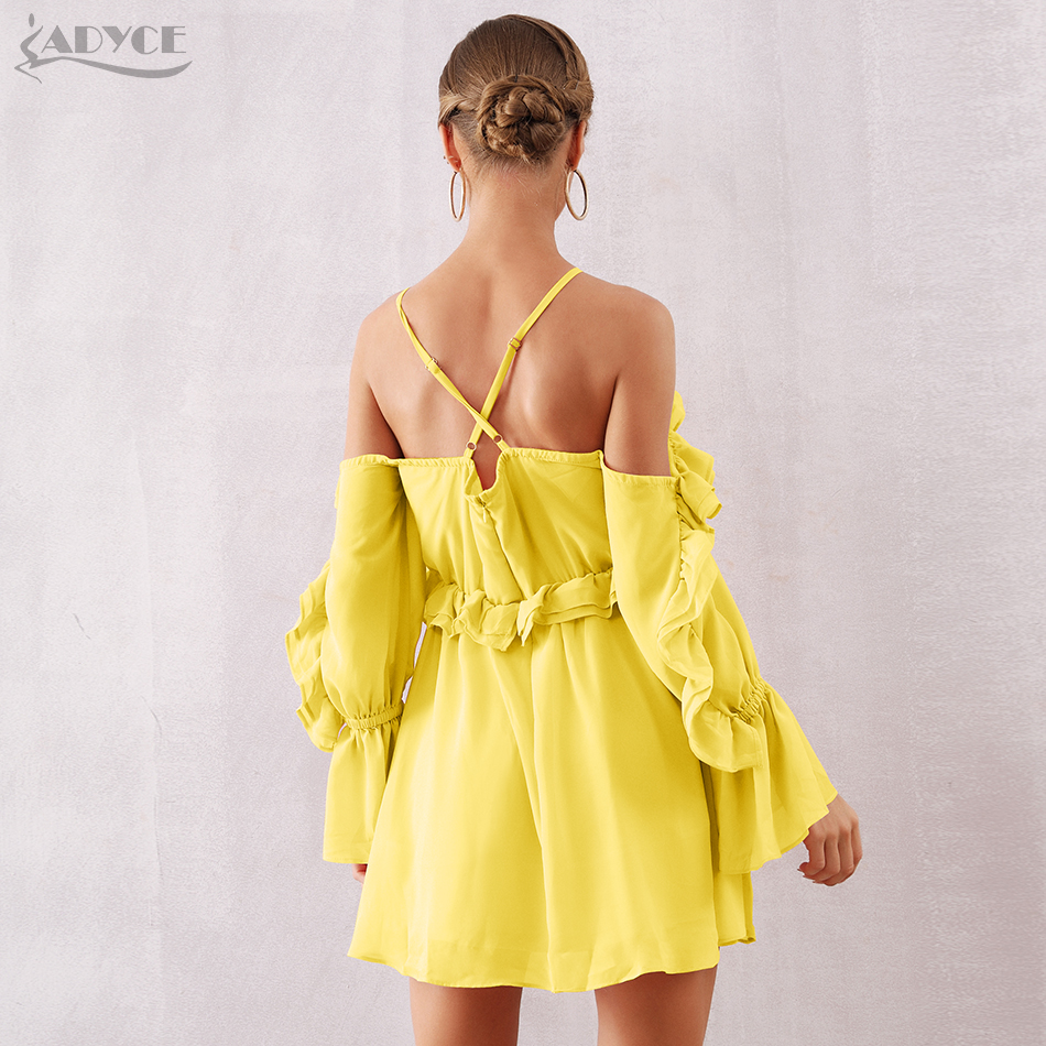   New Autum Women Ruffles Celebrity Evening Party Dress Sexy Hollow Out Off Shoulder Mini Spaghetti Strap Club Dresses