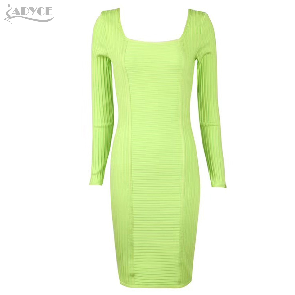   New Autumn Long Sleeve Bodycon Club Bandage Dress Women Sexy Solid Lady Green Celebrity Evening Runway Party Dresses