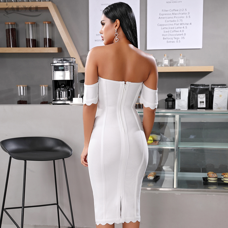   New Summer Nude Off Shoulder Women Bandage Dress Sexy Short Sleeve White Club Celebrity Evening Party Dress Vestidos