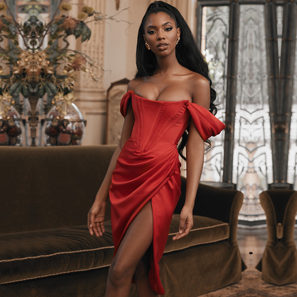  New Summer Red Off Shoulder Celebrity Evening Party Dress Women Sexy Short Sleeve Strapless Bodycon Club Dresses Vestidos