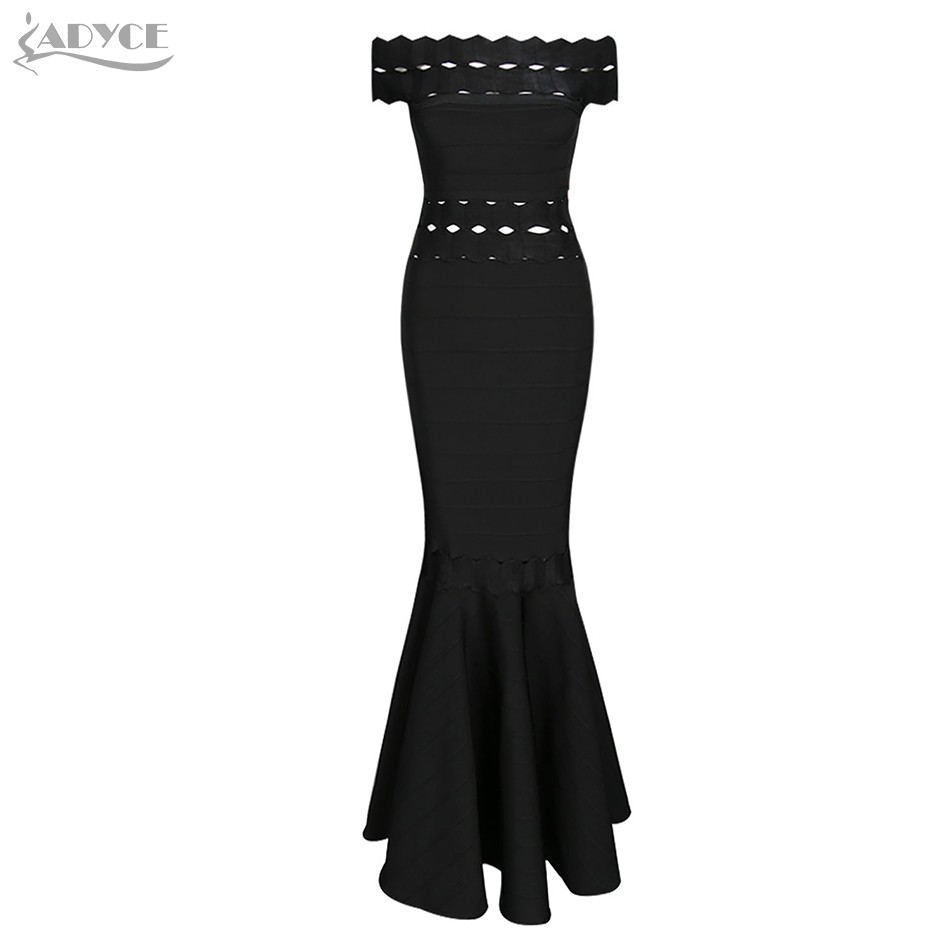   New Black Bandage Dress Sexy Off the Shoulder Long Celebrity Party Dresses Women Maxi Dress Vestidos Clubwear