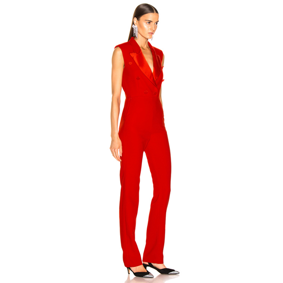   New Summer Red Sleeveless Celebrity Evening Party Jumpsuit Rompers Sexy V Neck Tank Fashion Club Long Jumpsuit