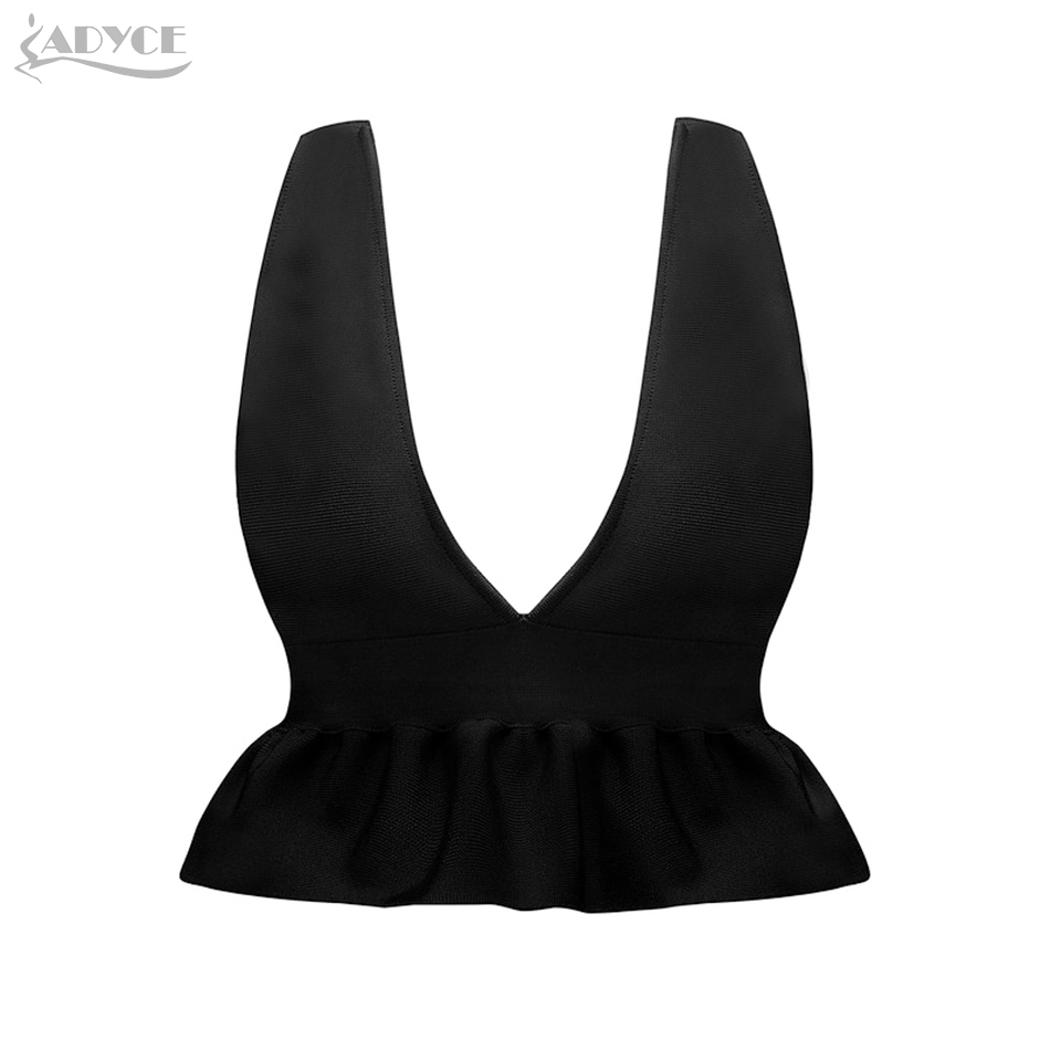   New Summer Sexy Women Bandage Tank Tops Celebrity Runway Short Top Vest V-Neck Ruffles Luxury Evening Party Women Top