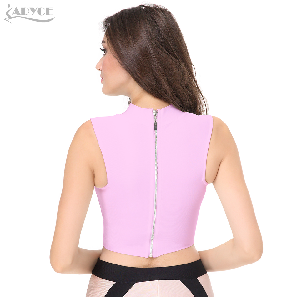   Sexy Women Pink Bandage Tank Crop Tops Knitted Thick Rayon Luxury Celebrity Evening Party Vest Clubwear
