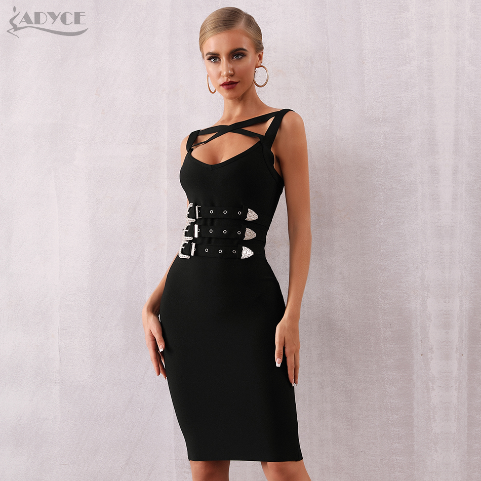   New Summer Black Bandage Dress Women Sexy Sleeveless Spaghetti Strap Sashes Club Dress Celebrity Evening Party Dress
