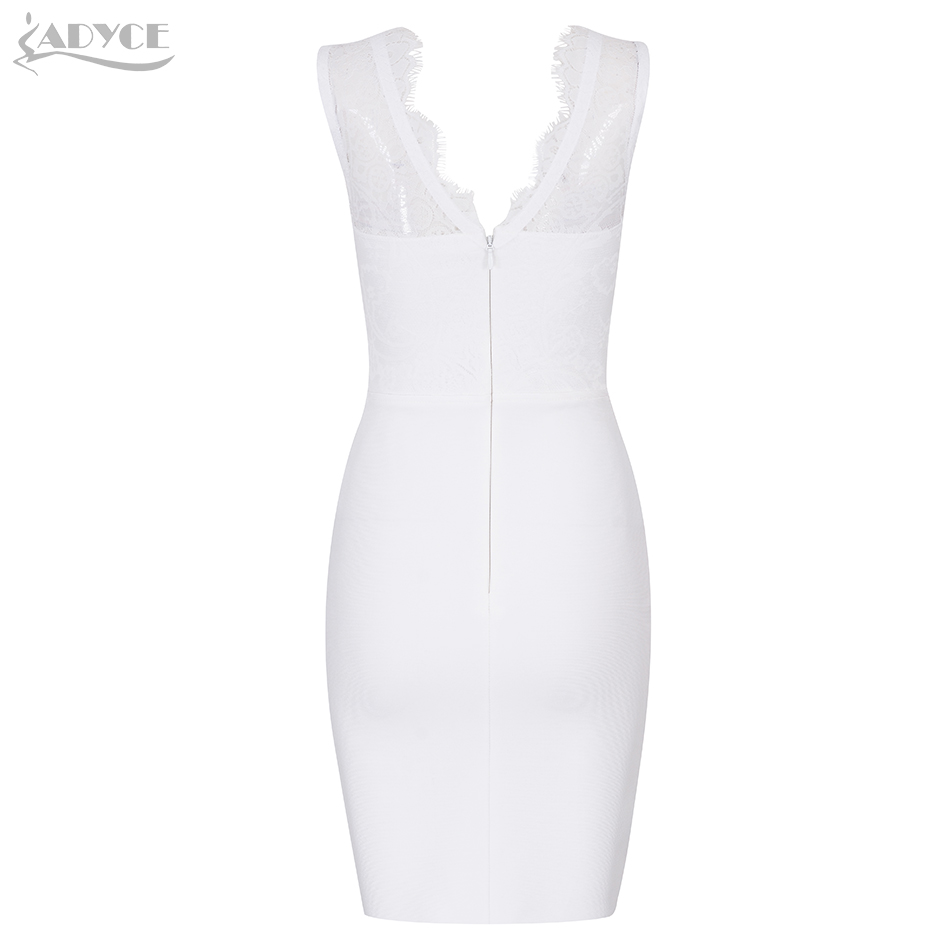   New Summer Bandage Dress Women Sexy Lace Hollow Out Deep V White Tank Club Dresses Mini Celebrity Evening Party Dress