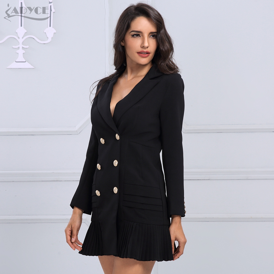   New Women Formal Double Breasted Trench Coat Black Glod Button Full Sleeve Skirt Style Pleated Long Style Women Coat