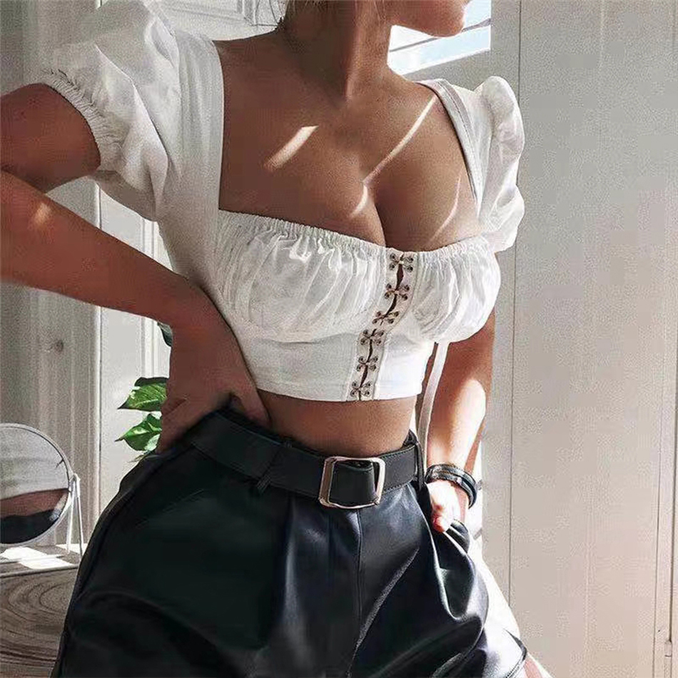   New Summer Fashion Short Sleeve Women Top and Blouse Sexy Tight Lady Hollow Out Solid White Black Femme Tank Crop Top