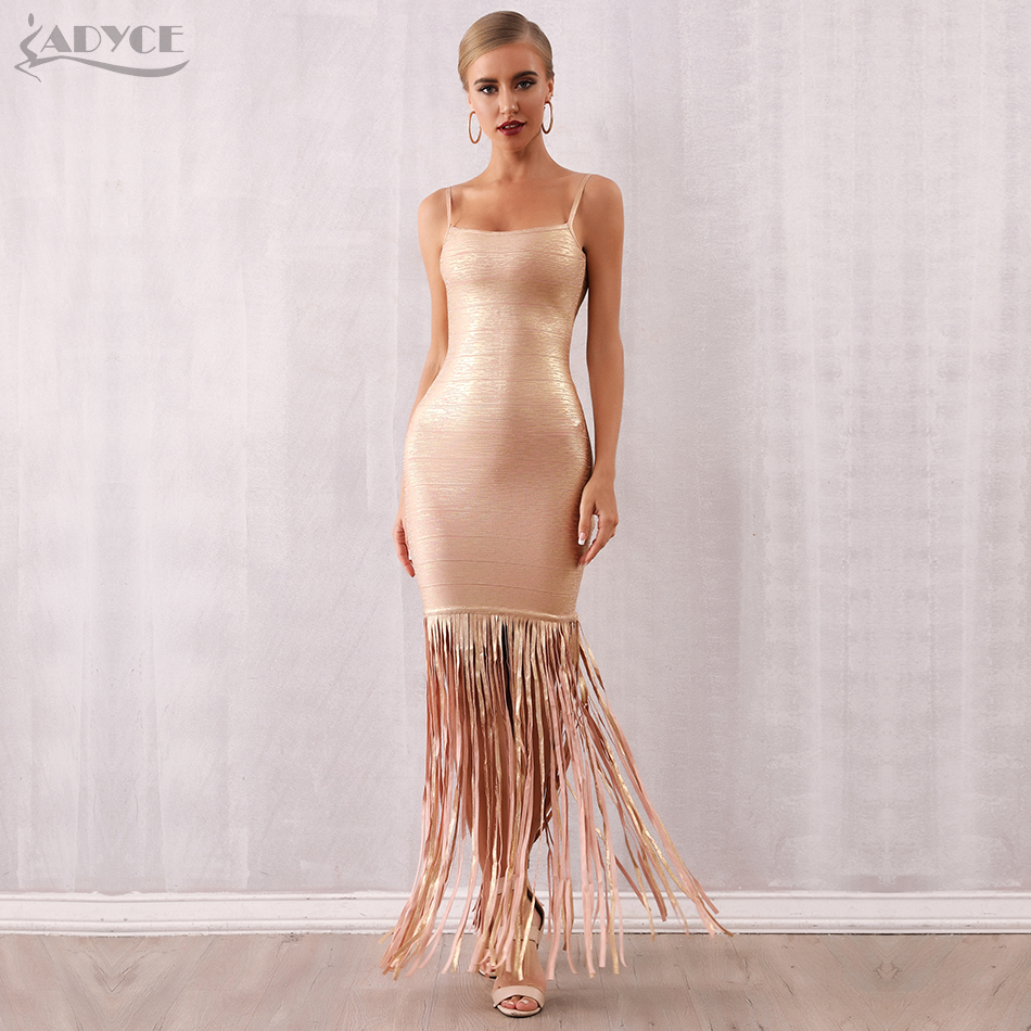   New Summer Maxi Tassels Women Bandage Dress Vestidos Sexy Sleeveless Fringe Club Dress Celebrity Evening Party Dress