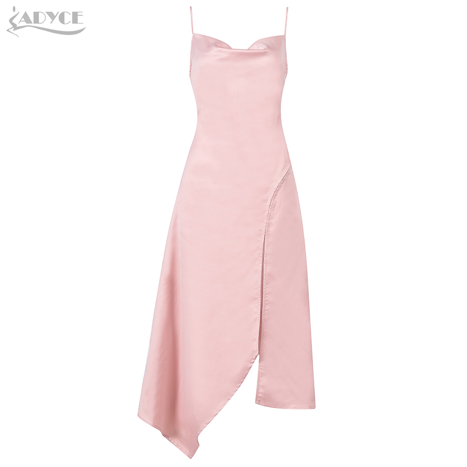   New Summer Pink Sleeveless Sexy Spaghetti Strap Bodycon Club Midi V Neck Celebrity Evening Runway Party Dress Vestido