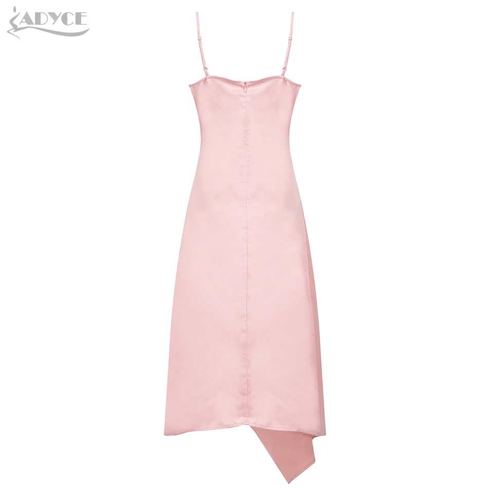   New Summer Pink Sleeveless Sexy Spaghetti Strap Bodycon Club Midi V Neck Celebrity Evening Runway Party Dress Vestido