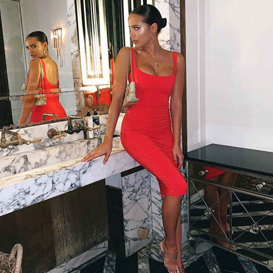   New Summer Red Backless Bandage Dress Women Sexy Spaghetti Strap Bodycon Club Celebrity Evening Party Dress Vestidos