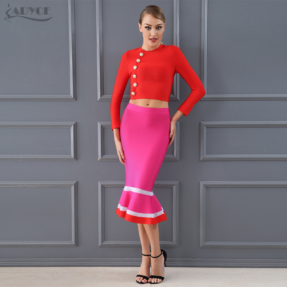   Chic Fashion Club Bandage Crop Tops&Mermaid Skirt 2 Two Pieces Set Night Out Celebrity Evening Party Dress Sets