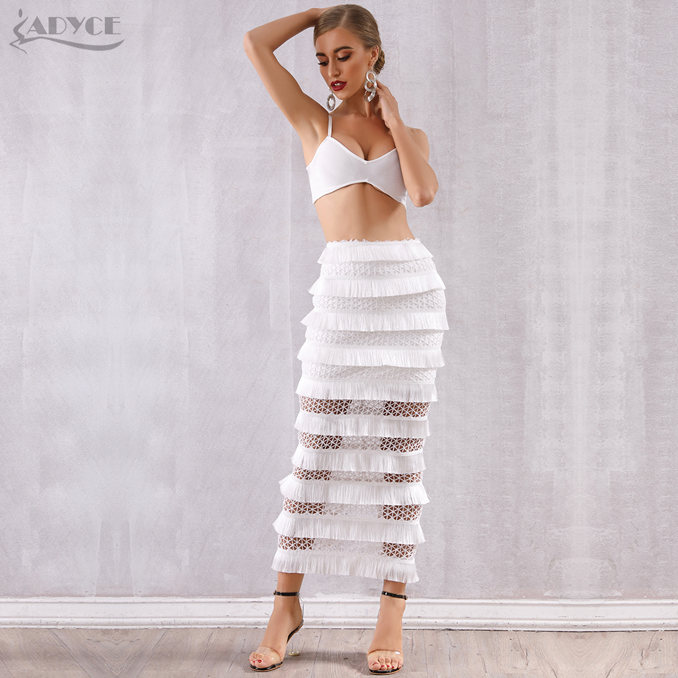  New Summer Women Bodycon Bandage Sets Vestidos 2 Two Pieces Set Spaghetti Strap Top Tassels Celebrity Evening Party Dress