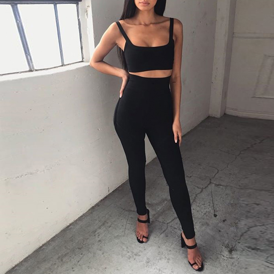   New Summer Women Bandage Sets Vestidos Tops&Pant 2 Two Pieces Set Sleeveless Black Celebrity Evening Club Party Sets