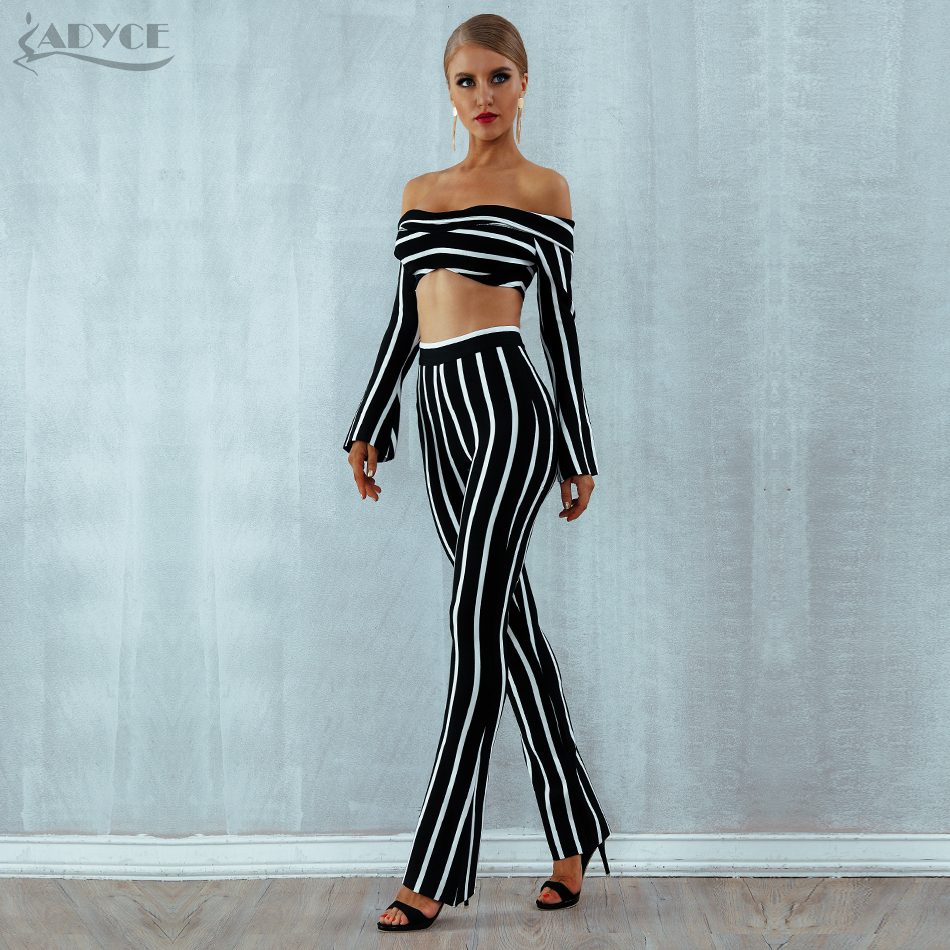   New Summer Women Bandage Set Striped Top & Jumpsuit 2 Two Pieces Set Night Out Celebrity Evening Party Club Women Set
