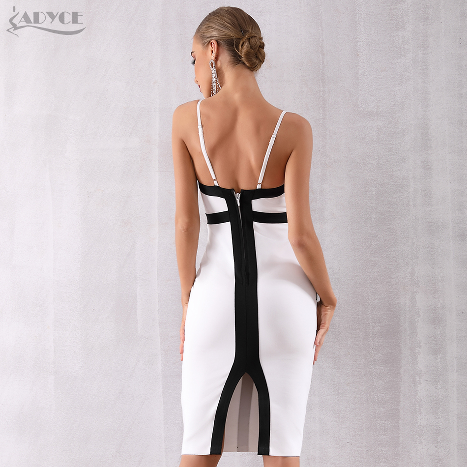   New Summer Women Bodycon Bandage Dress Vestido Elegant White Spaghetti Strap Striped Club Dress Celebrity Party Dress