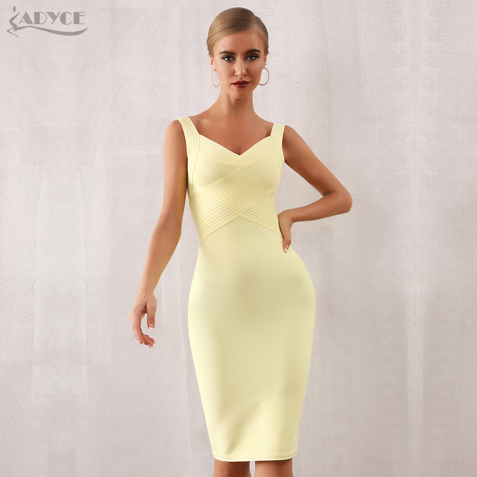   New Summer Women Bodycon Bandage Dress Sexy Spaghetti Strap Sleeveless Club Dress Midi Celebrity Evening Party Dress