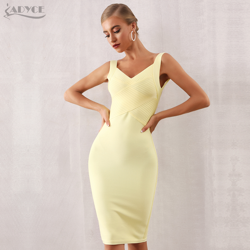   New Summer Women Bodycon Bandage Dress Sexy Spaghetti Strap Sleeveless Club Dress Midi Celebrity Evening Party Dress