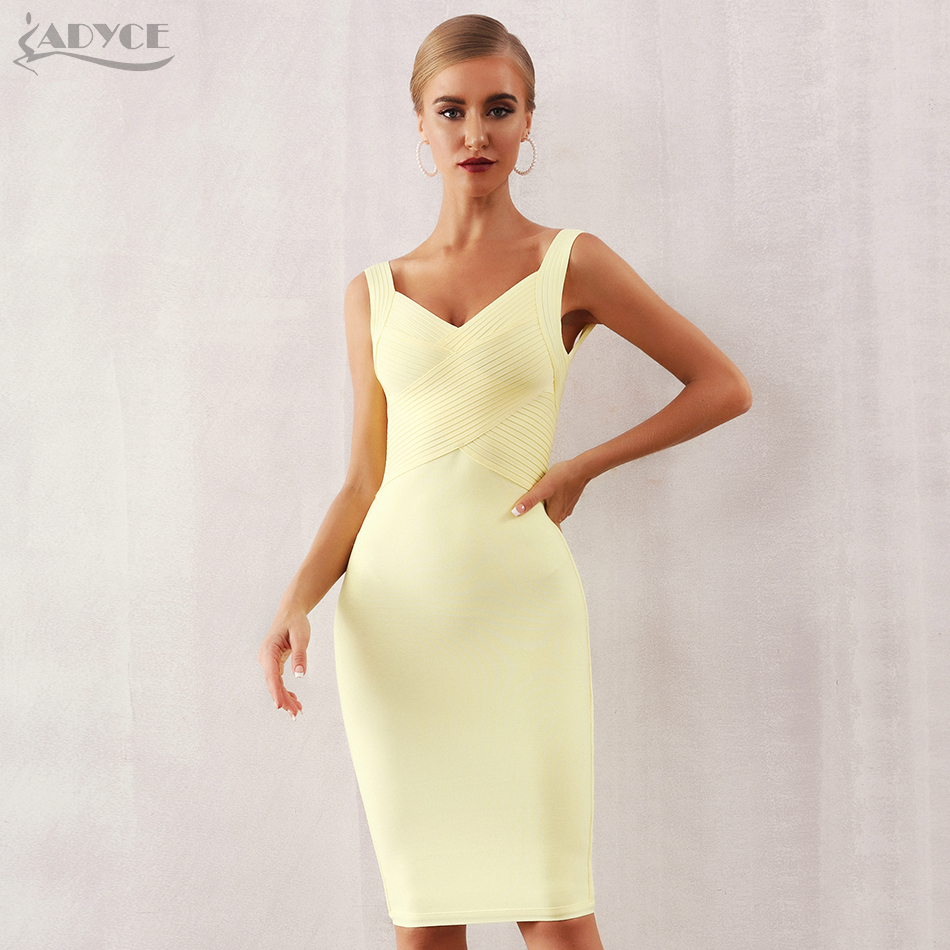   New Summer Women Bodycon Bandage Dress Sexy Spaghetti Strap Sleeveless Club Dress Midi Celebrity Evening Party Dress