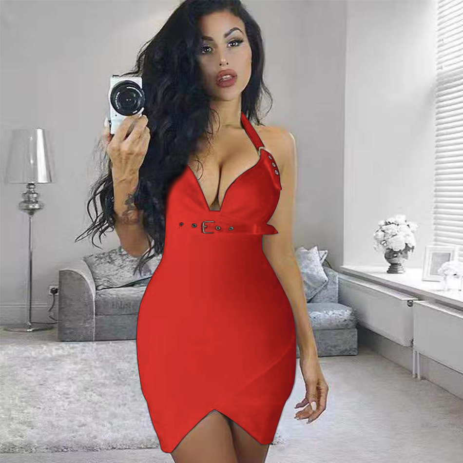   New Summer Red Black Bandage Dress Women Sexy Sleeveless Spaghetti Strap Club Celebrity Evening Runway Party Dresses