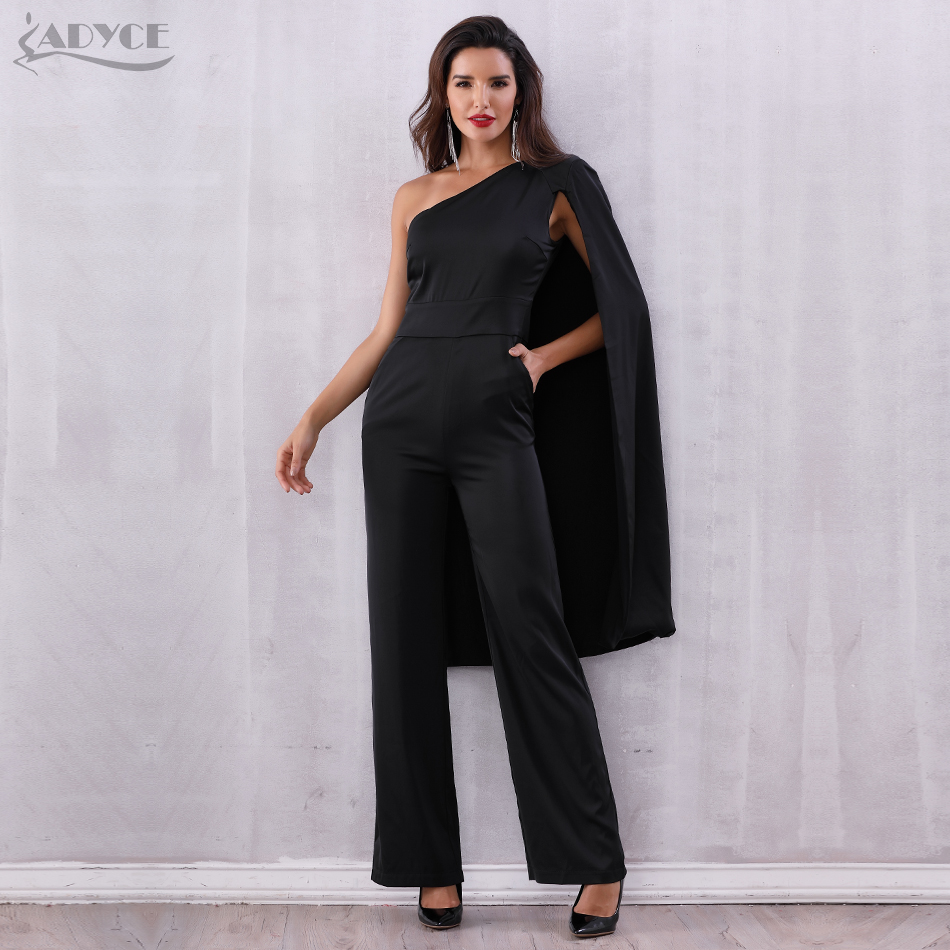   Summer Women  One Shoulder Celebrity Runway Jumpsuit White Black Batwing Sleeve Romper Jumpsuit Sexy Bodycon Bodysuit