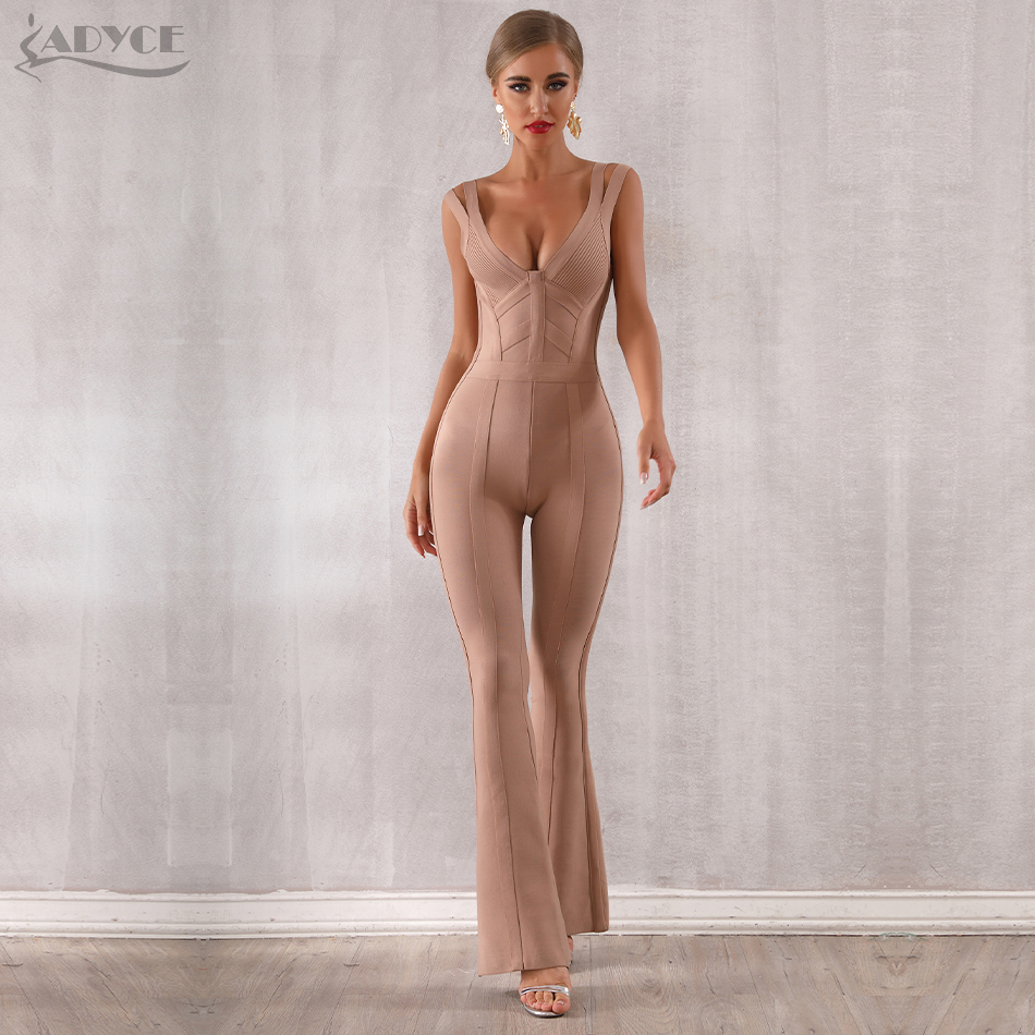   New Summer Women Bandage Jumpsuit Romper Sexy V Neck Backless Sleeveless Long Jumpsuit Celebrity Evening Party Romper