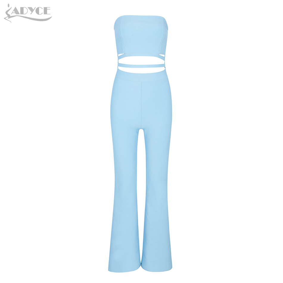  Celebrity Runway Jumpsuit Women  Strapless Sleeveless Hollow Out Bandage Club Rompers Jumpsuit Sexy Bodycon Bodysuits