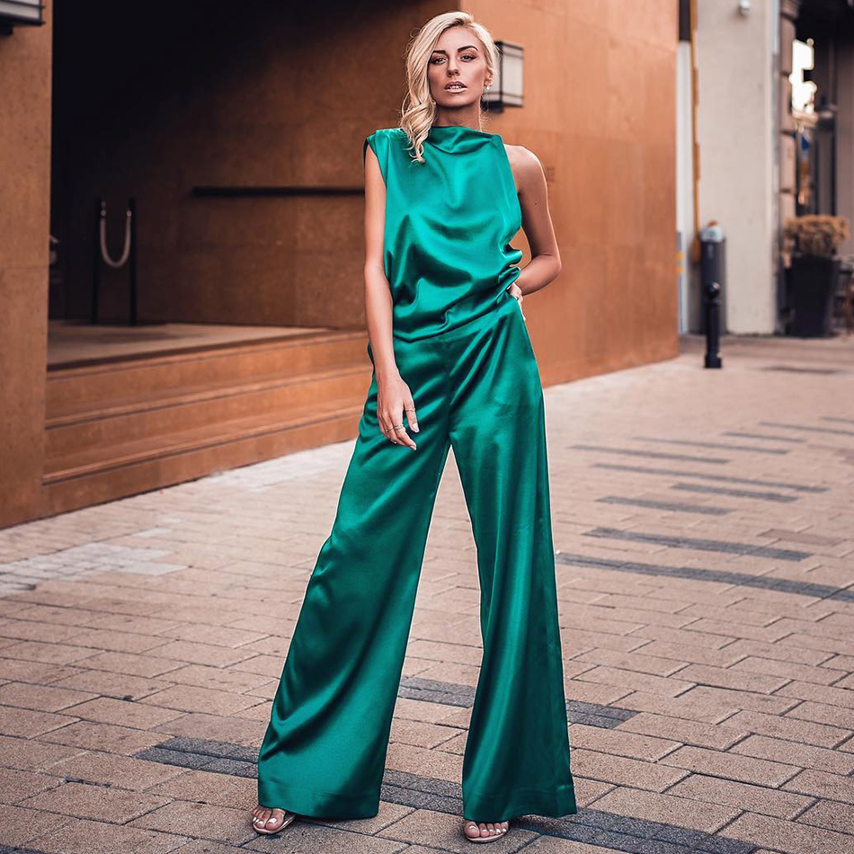   New Summer Women Bodycon Fashion Sets Vestidos 2 Two Pieces Set Green Sleeveless Top&Pant Celebrity Evening Party Set