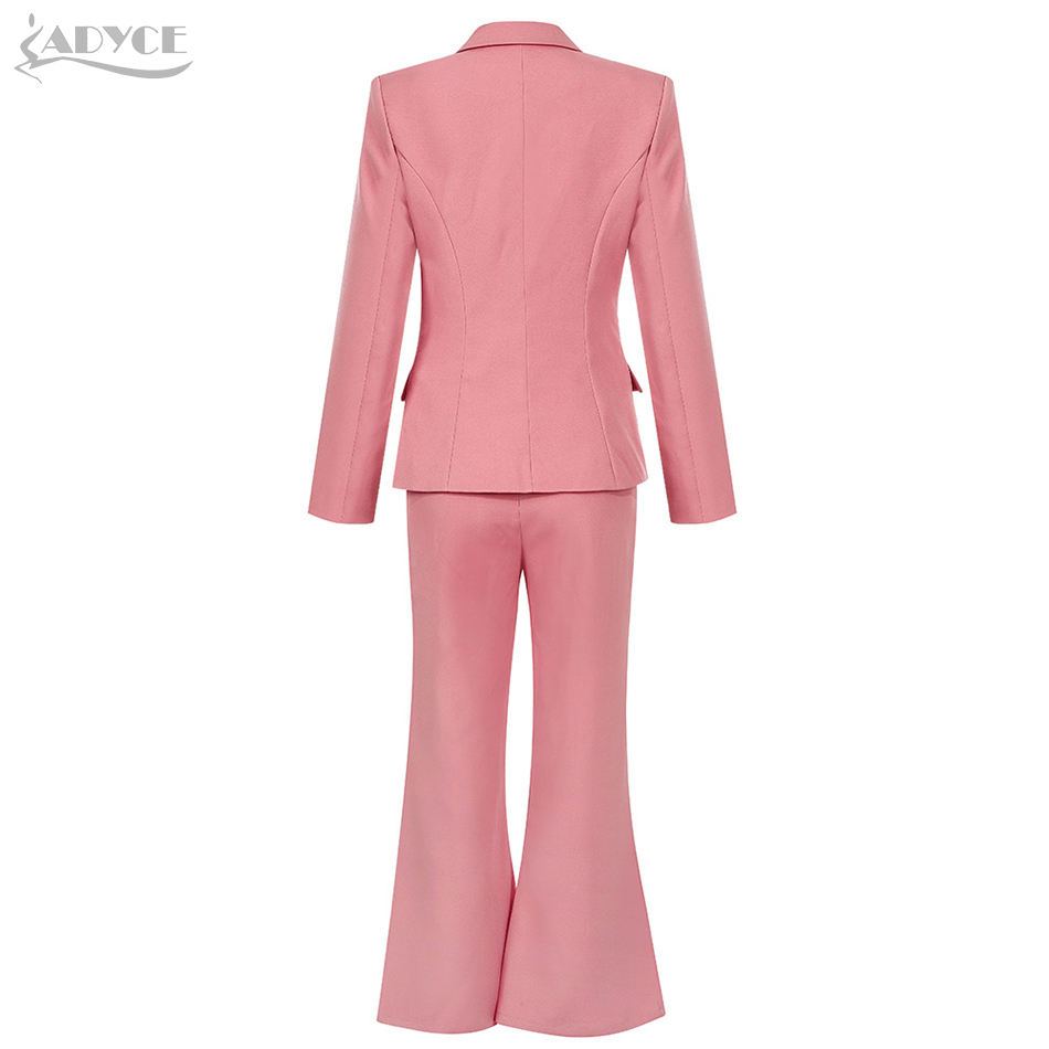   New Autumn Long Sleeve Celebrity Evening Runway Party 2 Two Pieces Set Sexy V Neck Pink Coat & Long Pants Club Sets