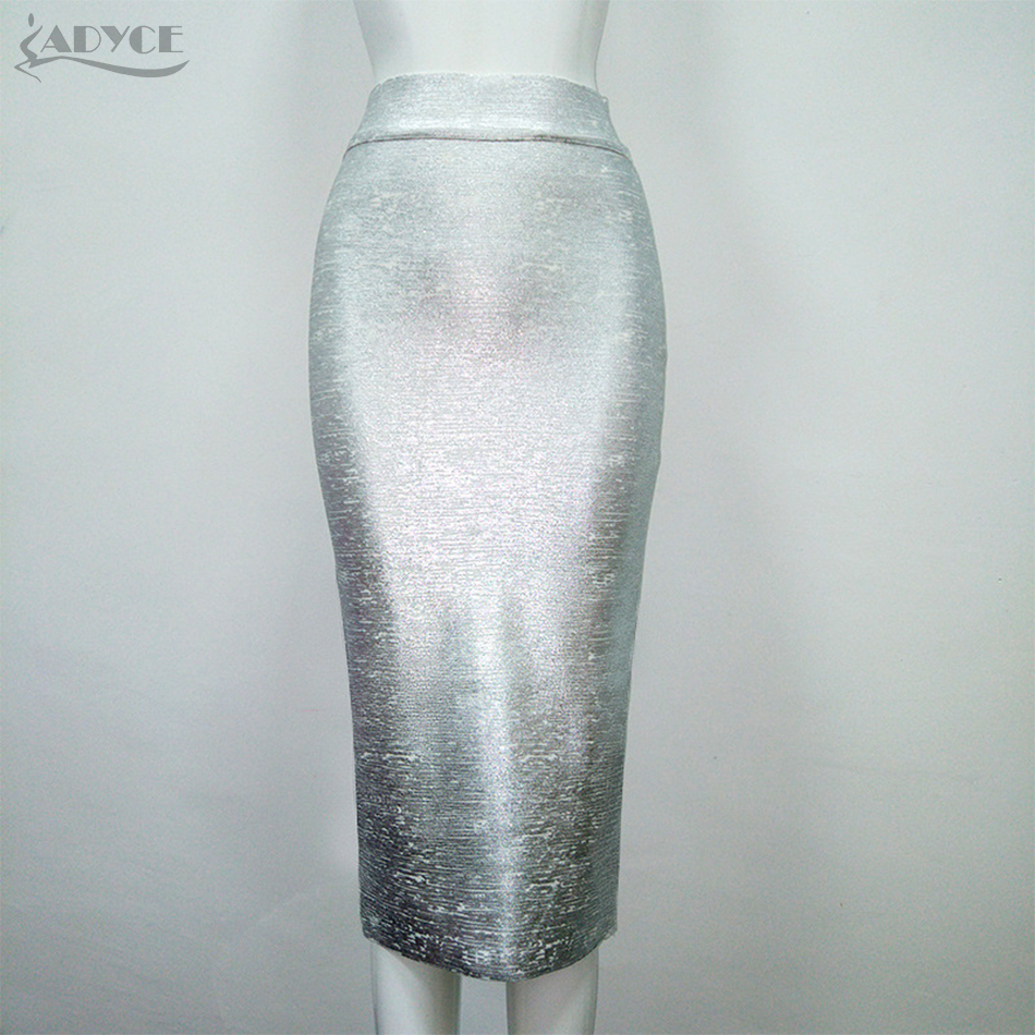  New Summer Sexy Women Chic Pencil Skirts Golden Silver Knee-length Elegant Celebrity Party Prom Bodycon Bandage Skirts