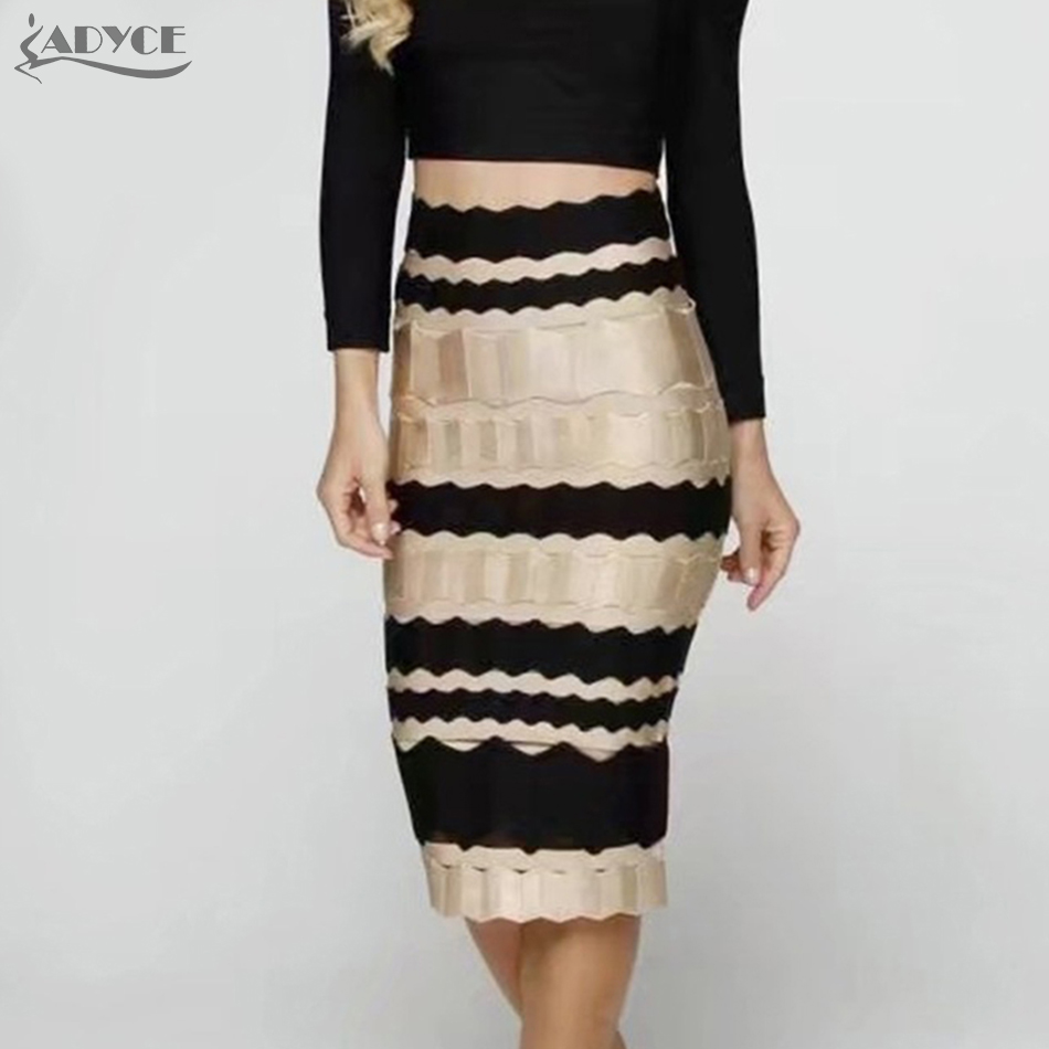   New Women Summer Bandage Skirt Black&Khaki Striped Back Zipper Knee Lenght Celebrity Bodycon Party Skirts Wholesale
