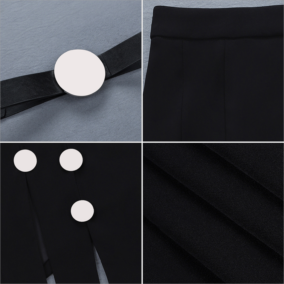   New Summer Bandage Skirt Women Sexy Black Color Sash Button Midi Club Skirts Celebrity Evening Party Runway Skirt