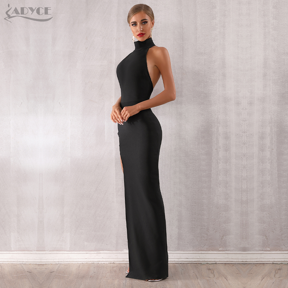   New Summer Black Bandage Dress Sexy Sleeveless Halter Hollow Out Maxi Club Dress Celebrity Runway Party Dress Vestido