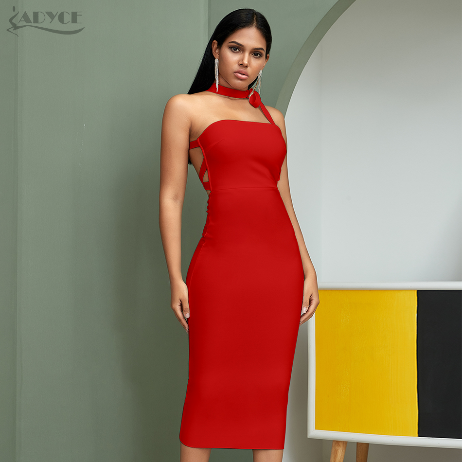   New Summer White Halter Bandage Dress Women Sexy Backless Strapless Red Black Bow Celebrity Evening Party Club Dress