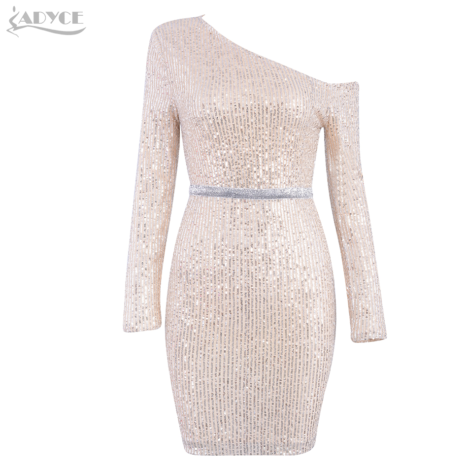   New Summer Women Celebrity Evening Party Dress Sexy One Shoulder Sequin Slash Neck Mini Bodycon Club Dresses Vestidos