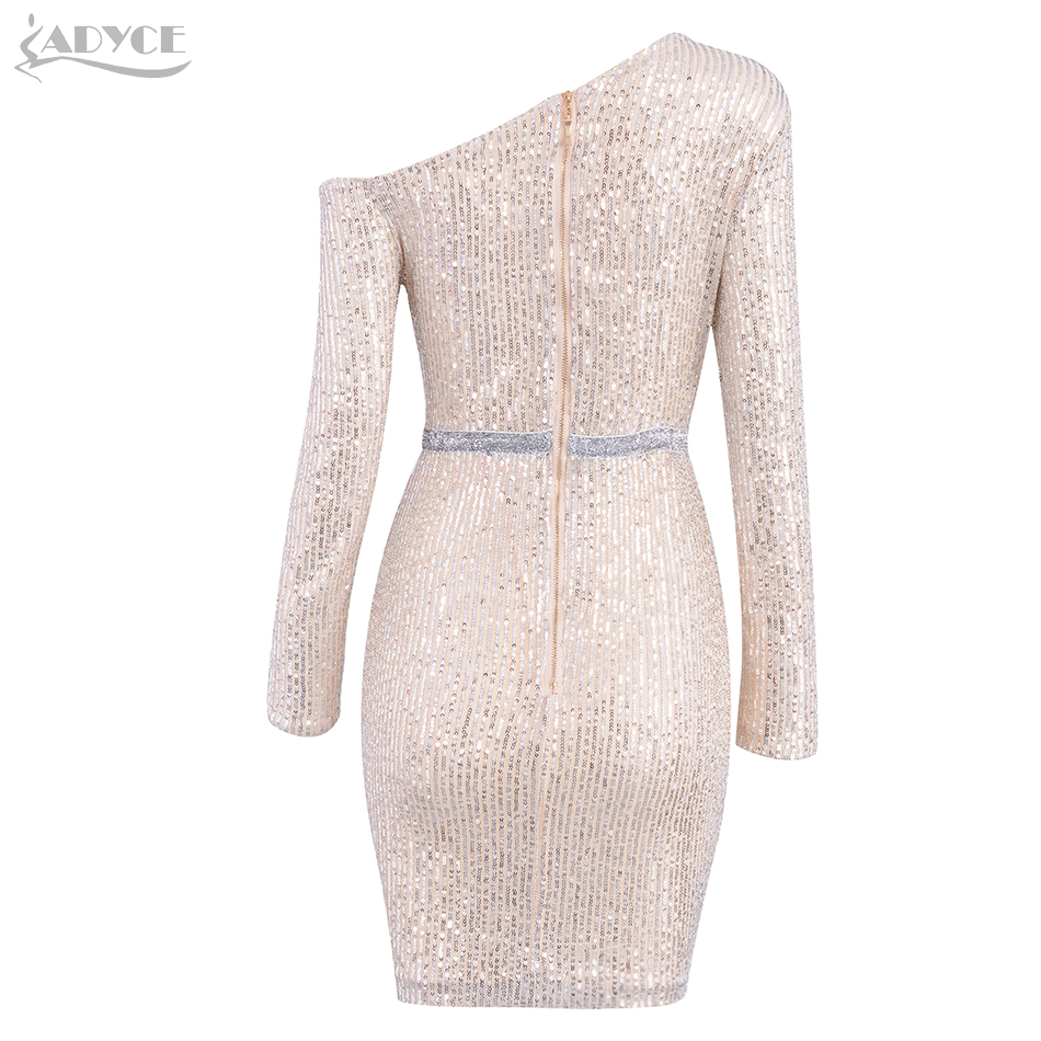   New Summer Women Celebrity Evening Party Dress Sexy One Shoulder Sequin Slash Neck Mini Bodycon Club Dresses Vestidos