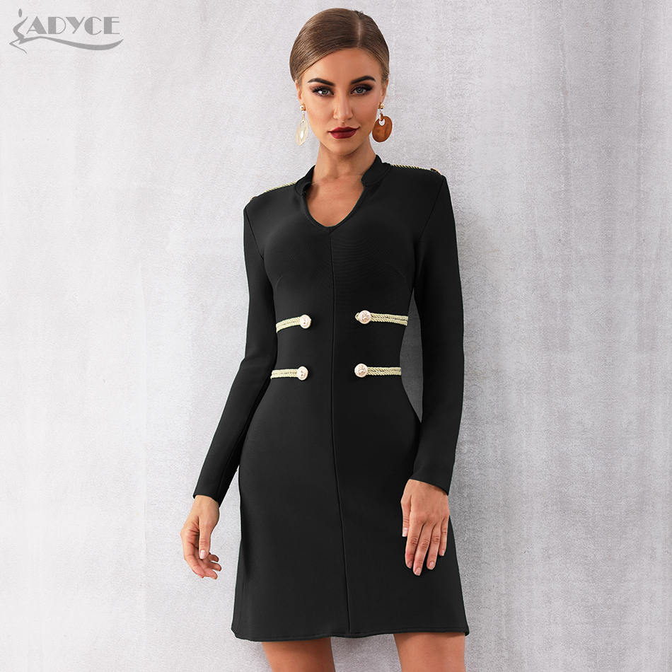   New Winter Black Bandage Dress Women Sexy Long Sleeve O Neck Mini Club Dress Vestidos Elegant Celebrity Party Dress