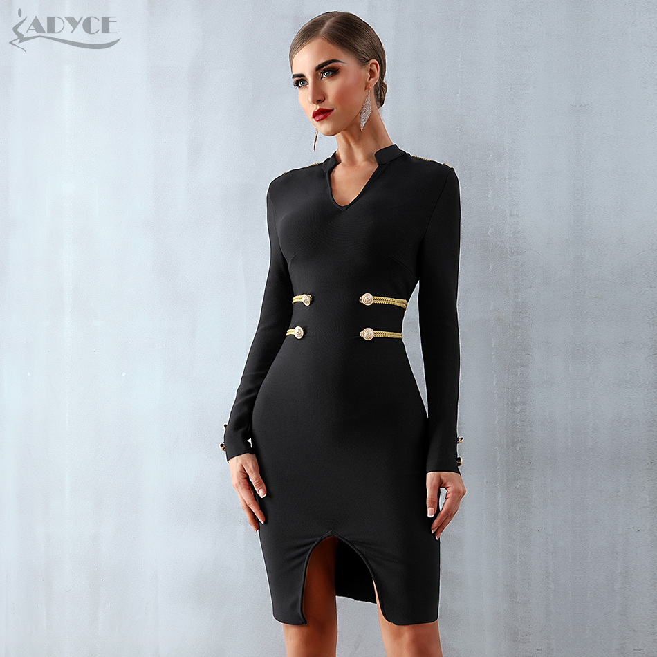   New Winter Black Elegant Celebrity Evening Party Bandage Dress Women Vestido Sexy Long Sleeve Midi Club Bodycon Dress