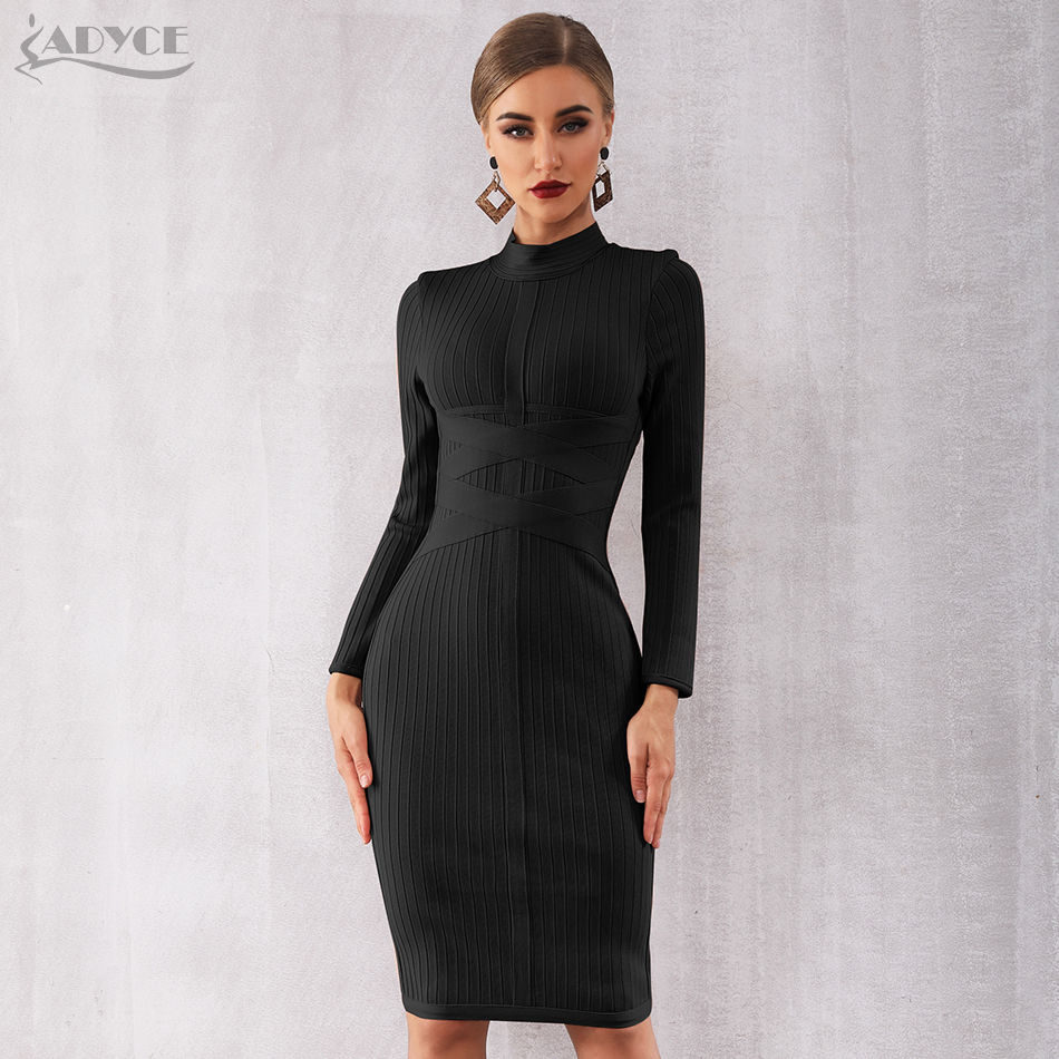   New Winter Bodycon Bandage Dress Women Sexy Nude Long Sleeve Midi Club Dress Vestidos Celebrity Evening Party Dresses